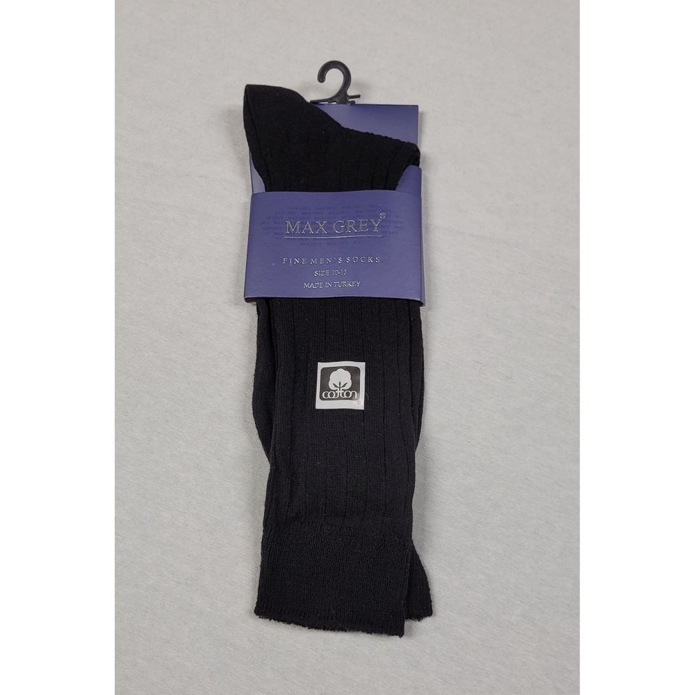 Max Grey Fine Men's Cotton Blend Ribbed Dress Socks Men's Size 10-13 Black